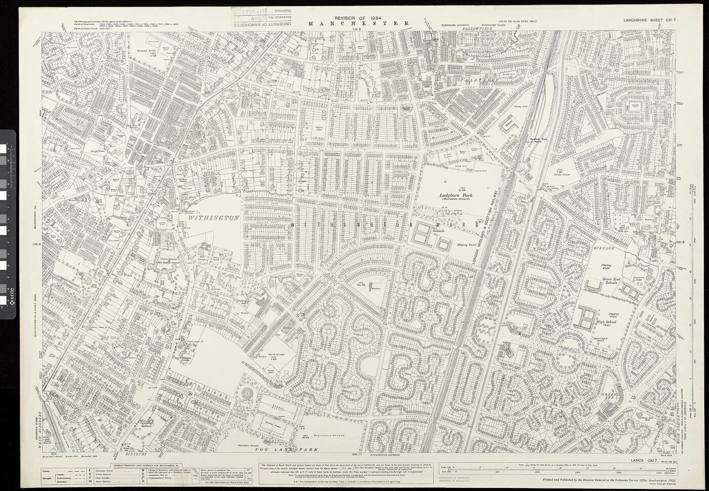 Map showing parts of Withington and Burnage; revision of 1934.