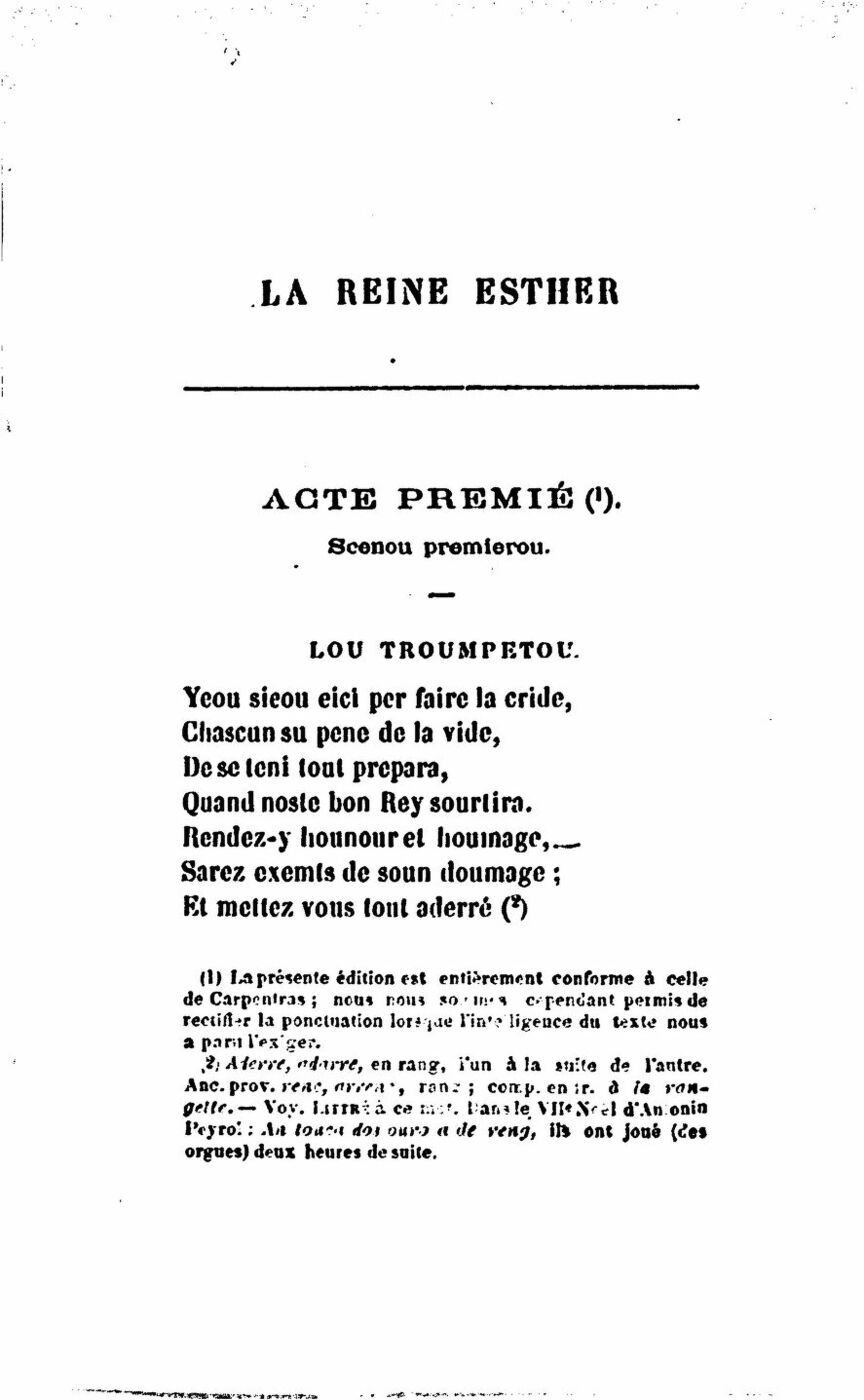 Title page of the printed version of La reine Esther